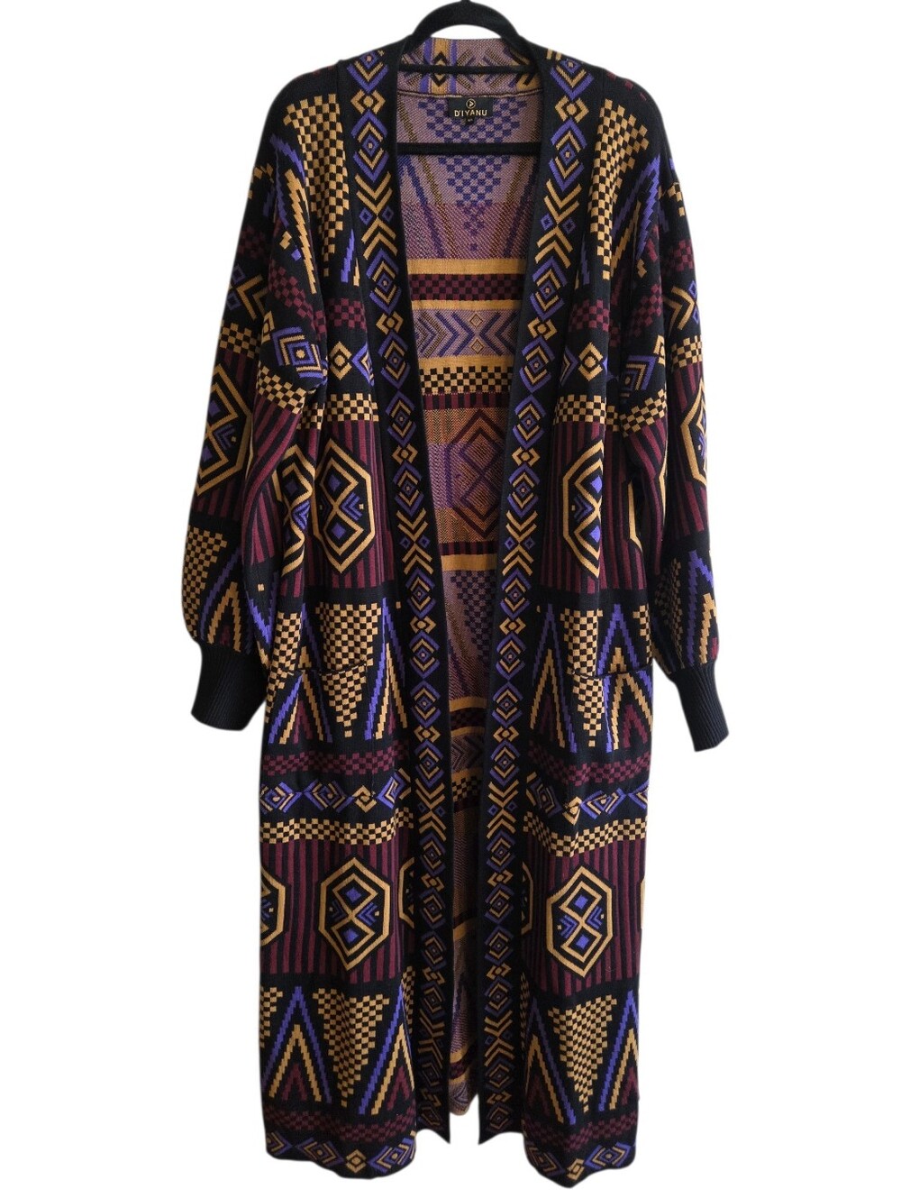 D'Iyanu Oratile Women's African Print Long Open-Front Geometric Cardigan Duster
